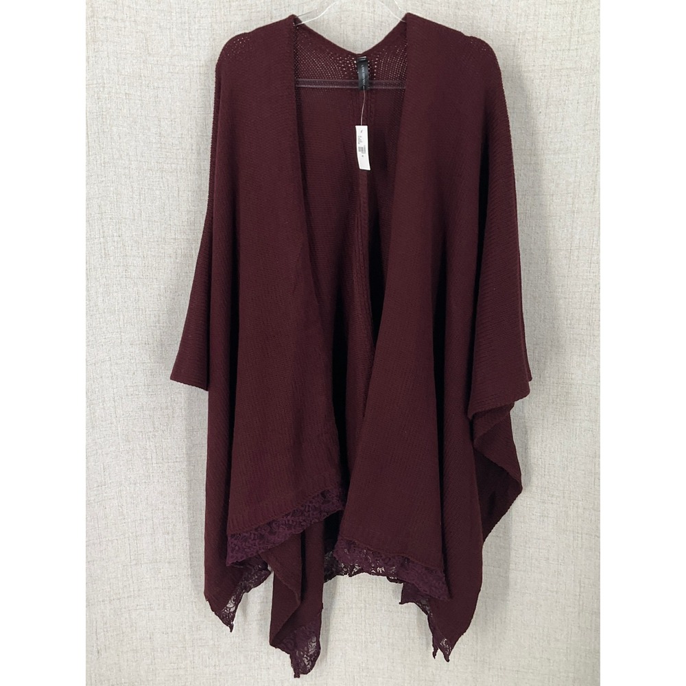 Lane Bryant Cardigan Wrap Women One Size Burgundy Lace Trim Boho Whimsigoth NEW